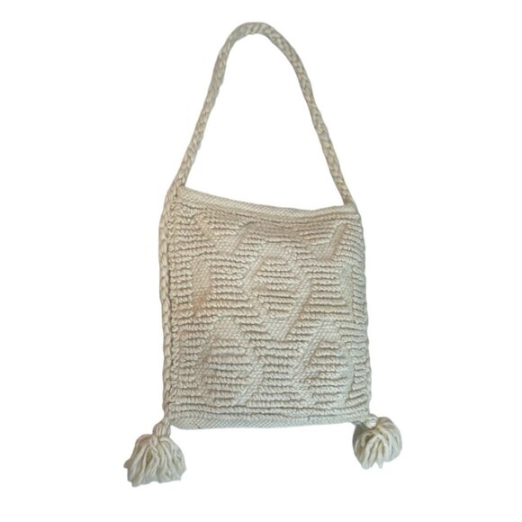 Handcrafted Women's Ivory Crochet Wool Crossbody and Shoulder Bag Sz M - Picture 1 of 8